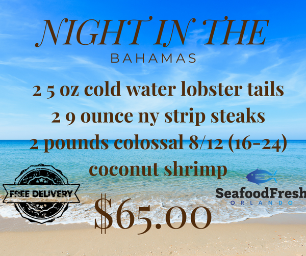 Carribean night combo! 2 lobster tails 2 9 oz steaks 2 pounds coconut shrimp